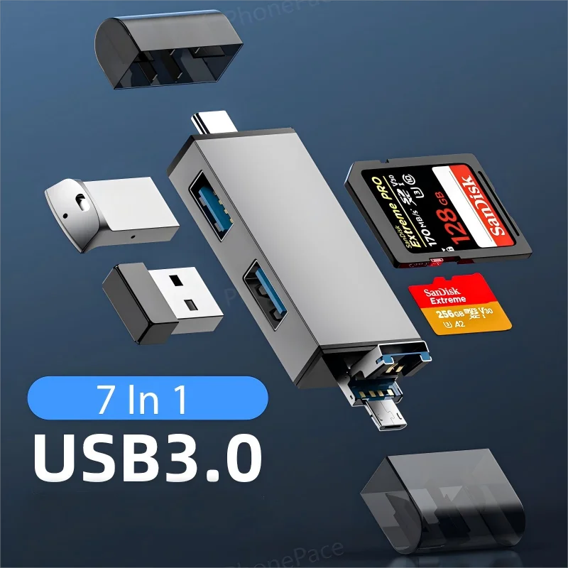 7 In 1 Multifunction Usb 3.0 Card Reader Micro TF SD Card Memory Reader USB Flash Drive Type C Card Adapter OTG