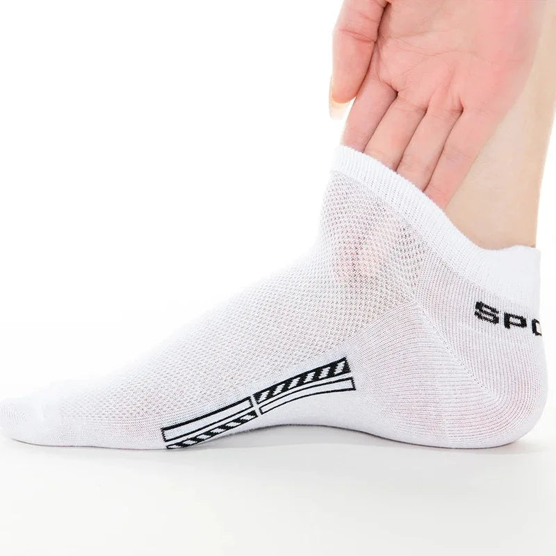 HSS 5Pairs Organic Cotton Men Socks Ankle Breathable Mesh Sports Sock Casual Athletic Summer Thin Short Sokken Plus Size EU40-46