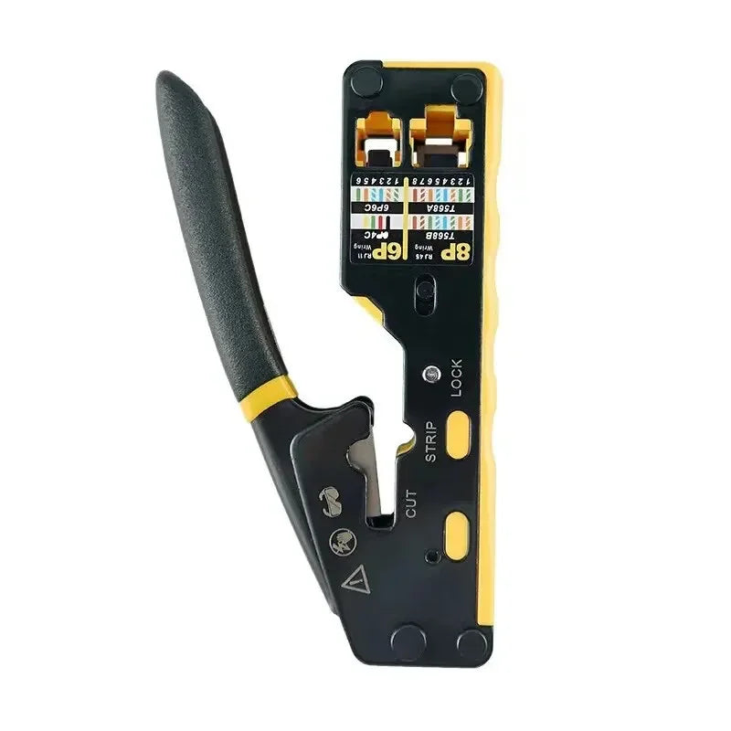 EZ-Type RJ45 Network Crimper - 3-in-1 Crimp/Cut/Strip Lan CAT8/7/6A/6/5E (STP/UTP) & RJ11/12 Tel Modular Cable (AM-6088)