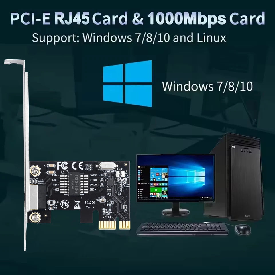 Gigabit Ethernet Network Card PCI-E to RJ45 1000Mbps Wired LAN Controller with RTL8111H Chipset PCIE Adapter for Desktop PC