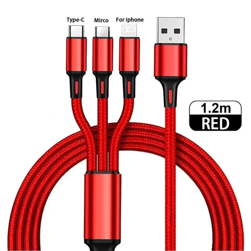 3 IN 1 USB Cable Micro USB Type C Charger Cable Multi 2A Usb Port Fast Charging Cord For Xiaomi iPhone 11 12 13 Pro Max Samsung