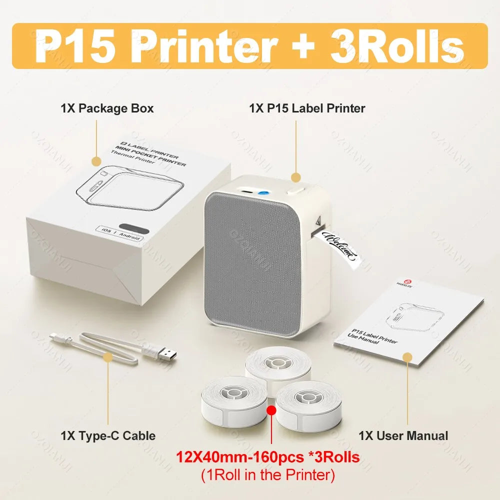Marklife P15 Wireless Bluetooth Label Printer Portable Thermal Printer Similar as D11 D110 D101 Label Machine Mini Label Maker