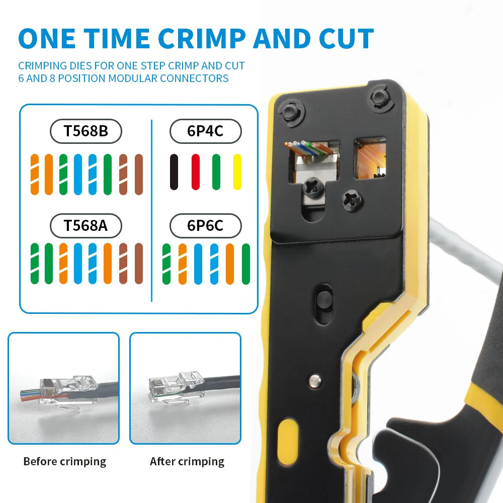 RJ45 Crimp Tool Pass Through Plugs Ethernet Crimping Pliers for Cat6 Cat5 Cat5e RJ45 Connectors