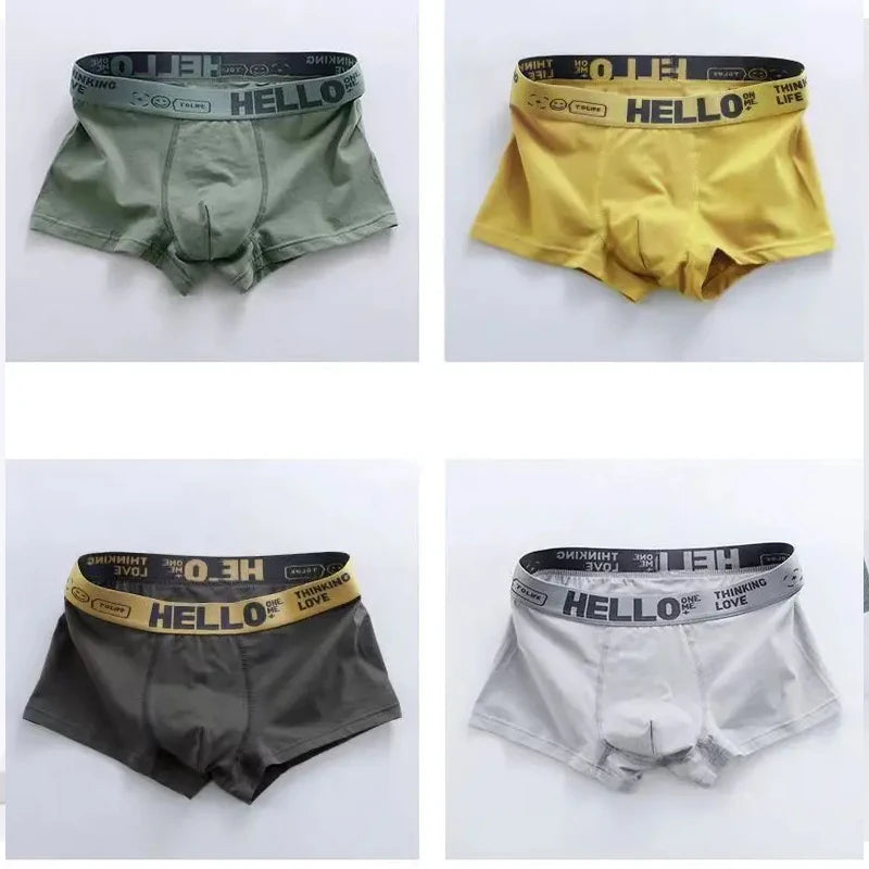 5PCS Men Breathable  Boxer Shorts Four-corner Shorts Teenagers Knitted Pure Color Mid-waist Design