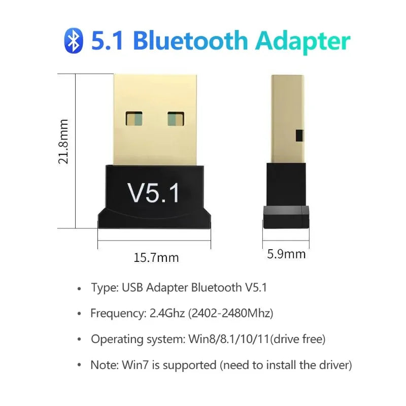 MINI USB Bluetooth 5.1 Dongle Adapter for PC Laptop Mouse Keyboard Tablet Phone Printer Game Speaker Wireless Transmit Receiver