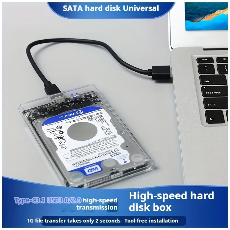 New Transparent Portable Hard Drive Case For 2.5-inch SATA HDD/SSD USB 3.0 External Reader for Desktops and Laptops
