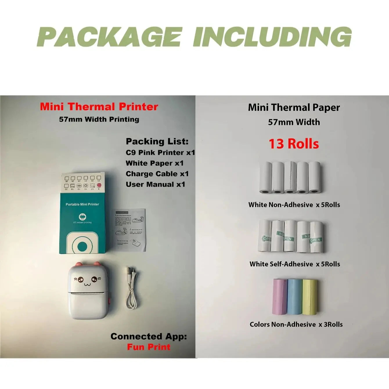 Portable Mini Thermal Printer with 13 Rolls Papers Wireless For paperang Photo Label No Ink Print Memo Wrong Question Printing