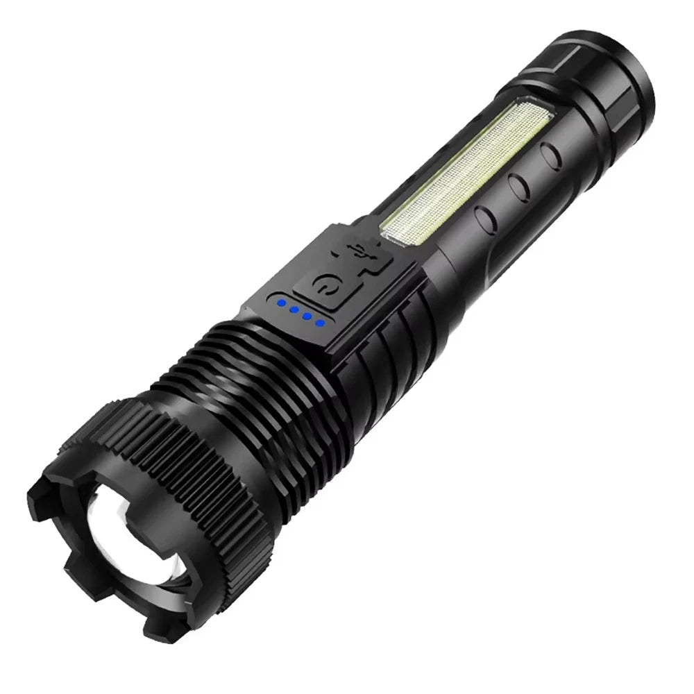 Heinast High Power LED Flashlight Powerful TYPE-C Rechargeable COB Flashlight With Side Light Torch For Outdoor Camping Hiking