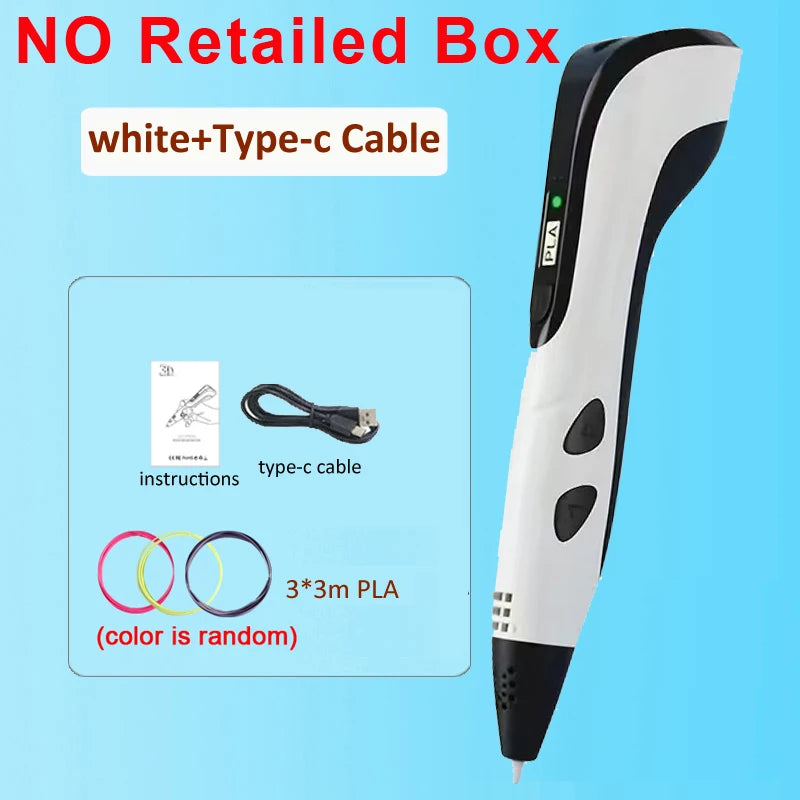 3D Pen DIY Drawing Printing Pen for kids Adult Creatived Toy 20 Colors 5M PLA Filaments +USB Type-C Rechargeable