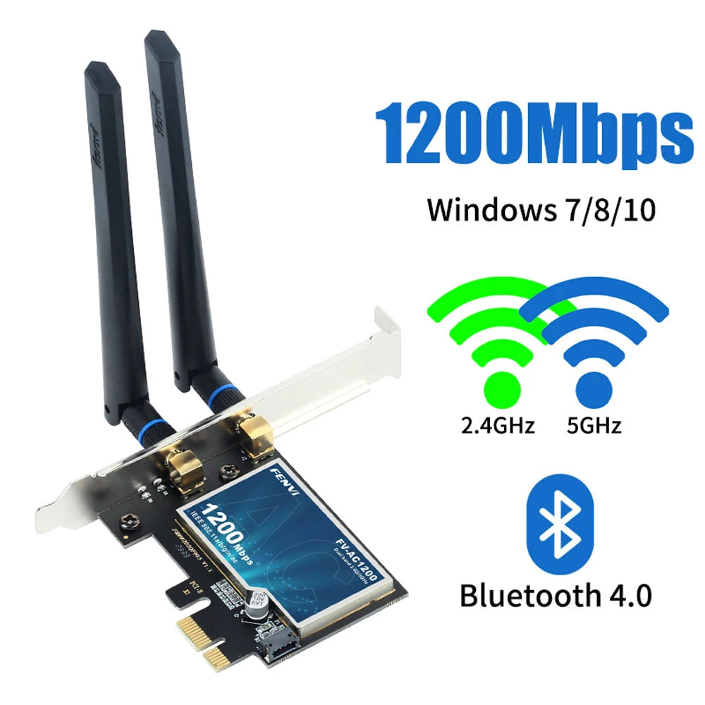 Fenvi WiFi5 AC1200 PCIE WiFi Adapter BT4.0 1200Mbps WiFi Card Dual Band 802.11ac Networking Upgrade for Win 7/10/11 Desktop PC