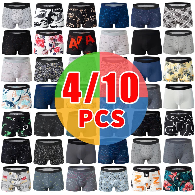 4 Pack Europe and America Size MEN'S Solid Color Sexy Boxer Underwear Antibacterial Breathable plus Size MEN'S Shorts Underwear