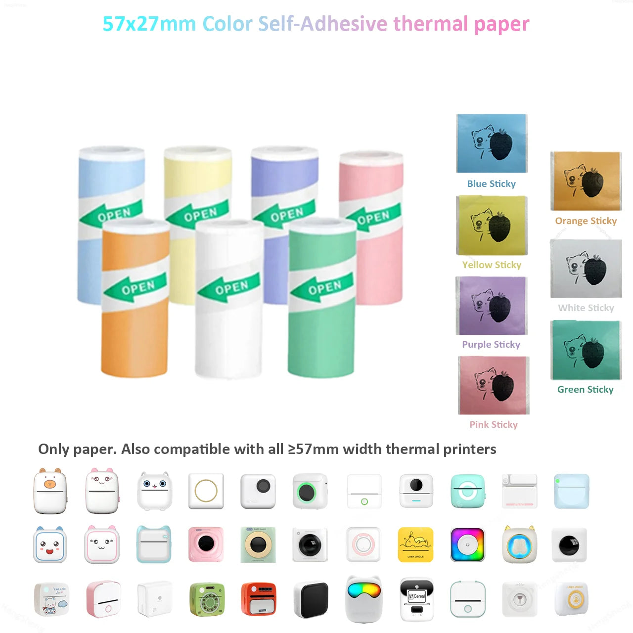 Mini Pocket Printer 5 Rolls Of Self-Adhesive Paper Portable Thermal Printer For Printer Suitable For Home Office Study And Work