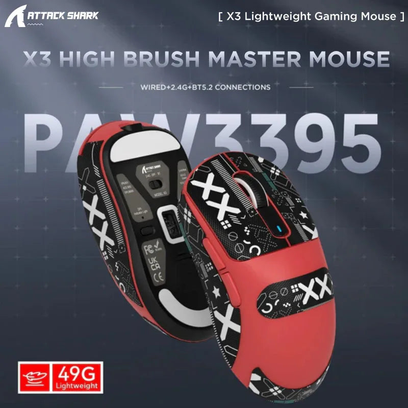 Attack Shark X3 PAW3395 Bluetooth Macro Gaming Mouse , Tri-Mode Connection, 26000dpi, 650IPS, Lightweight Mouse