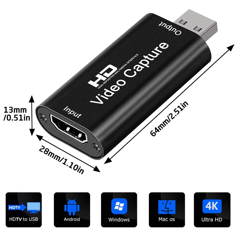 Metal 4K HDMI-compatible to USB Video Capture Card 1080P USB 2.0 Game Grabber Box For PS4 DVD Camera PC Recording Live Streaming