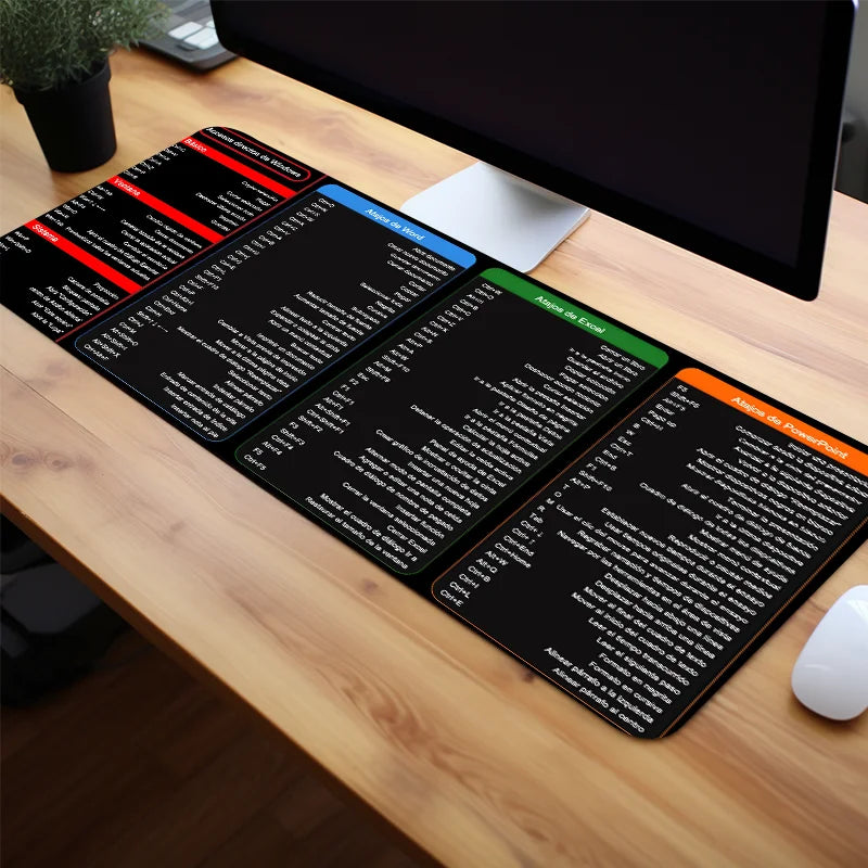 Spanish Excel Shortcuts Pattern Large Mouse Pad Office Desk Mat Computer Keyboard Pad Starters Gift for Office Workers Students