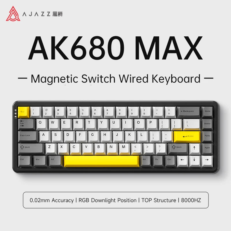 AJAZZ AK680 MAX Magnetic Switch Mechanical Keyboard 60% Rapid Trigger 0.01mm 8K/1K Return 68 keys Wired/Wireless Gaming Keybaord