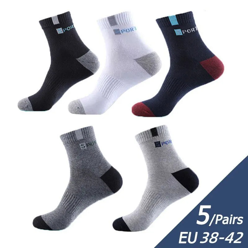 5Pairs/Lot Men's Socks Mid-tube Socks Absorb Sweat Running Professional Sports Socks Breathable Outdoor Basketball Riding Socks