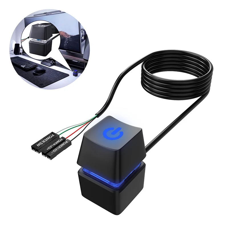 COOLCIRC LED Light Computer Desktop Round Power Switch PC Motherboard External Start Power Button Extension Cable for Home