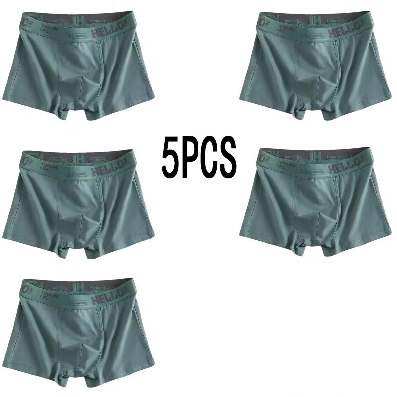 5PCS Men Breathable  Boxer Shorts Four-corner Shorts Teenagers Knitted Pure Color Mid-waist Design