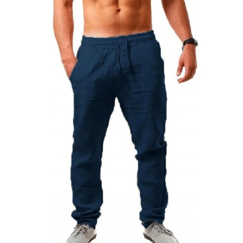 Summer Men Sport Gym Pants Soild Cotton Linen Pants Breathable Casual Training Trousers Joggers Hip Pop Sweatpants Streetwear