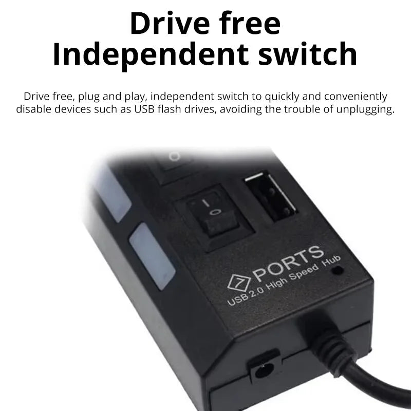 Switch Extension Hub 7-port USB2.0 Hub Computer USB Extension Hub One Drag Seven USB2.0 Splitter PC Laptop DesktopSwitch Extensi