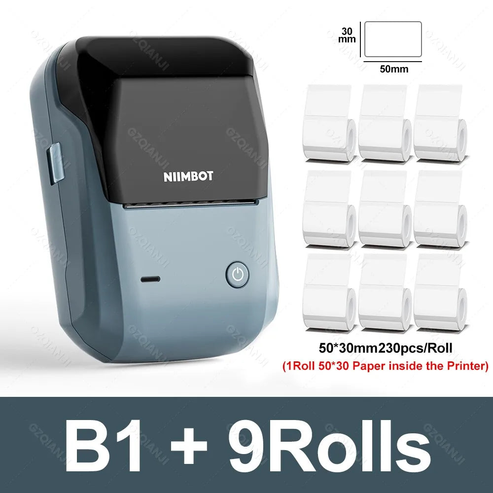 NIIMBOT B1 Portable Thermal Printer With Tapes 2 Inch Adhesive Label Machine Mini Bluetooth Sticker Maker Waterproof Labels Roll