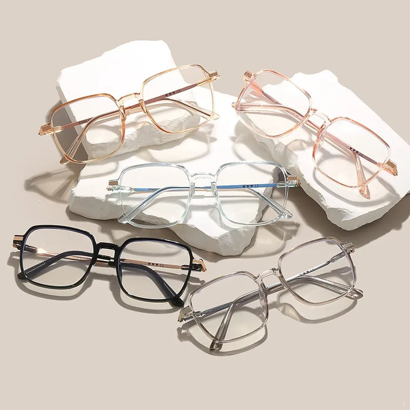5PCS Anti Radiation Large Frame Glasses Shades for Woman Man Transition Eyeglasses Korean Replaceable Lens Women