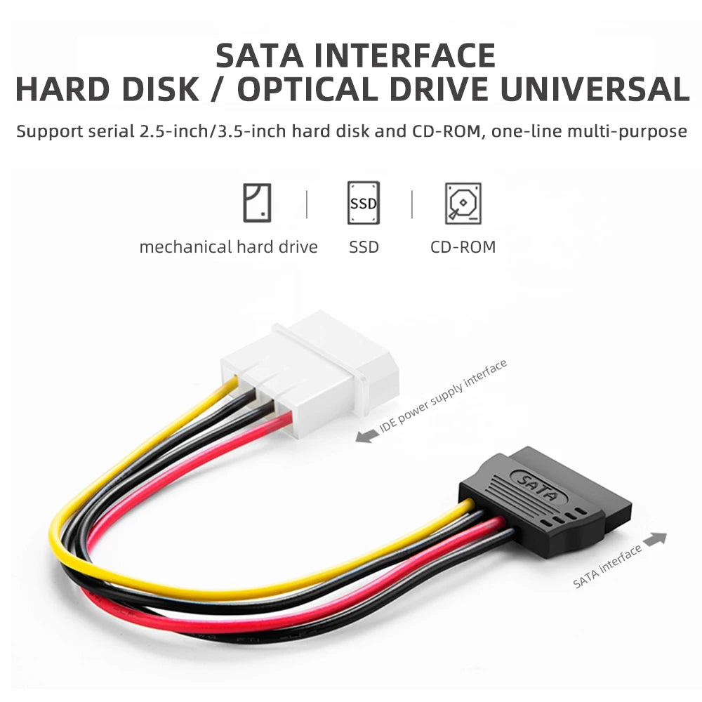 IDE Molex 4 pin to 2 x SATA Power Cable Serial ATA Y Splitter Hard Driver Dual Extension Cord Adapter Connector