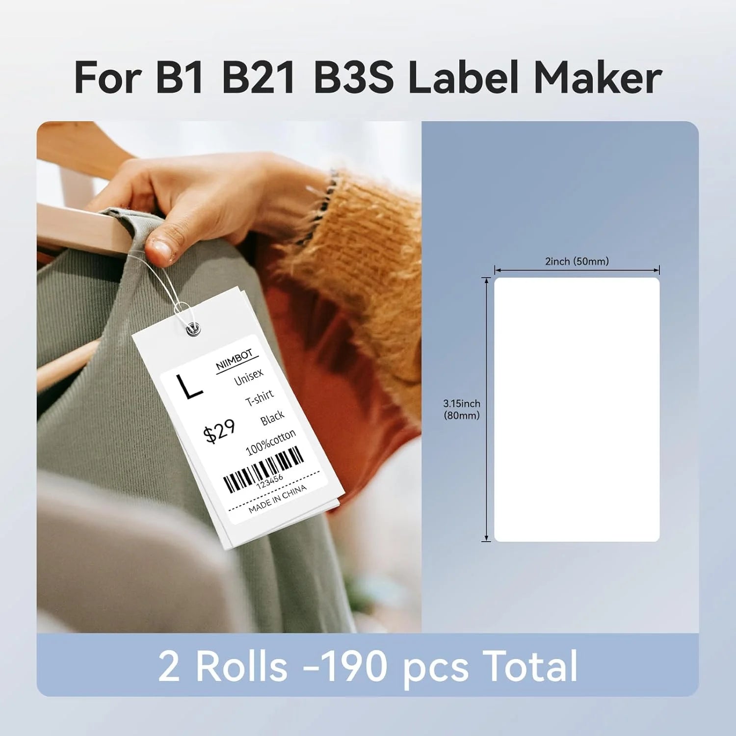 Original Niimbot B21/B1/B3S/B31 White Transparent Label Sticker Big Size Self-adhesive Waterproof Price Tag Thermal Paper