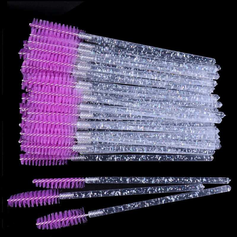 CNKESS 50Pcs/Bottle Disposable Eyelash Extension Mascara Wand Glitter Micro Lash Brushes Spoolie With Container Case Wholesale