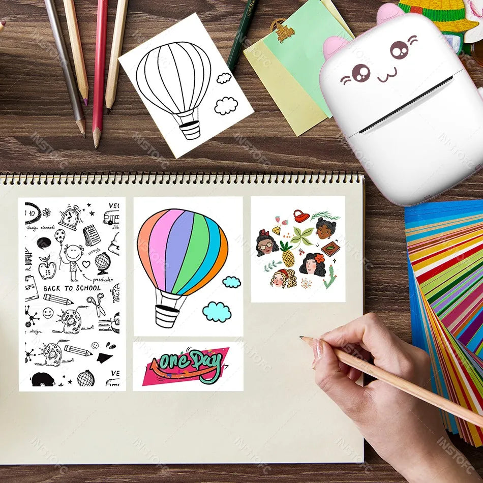 58mm Photo Label Portable Mini Thermal Printer Sticker Memo Tag Printing Cute Bluetooth Printer for IOS Android or 57mm Paper