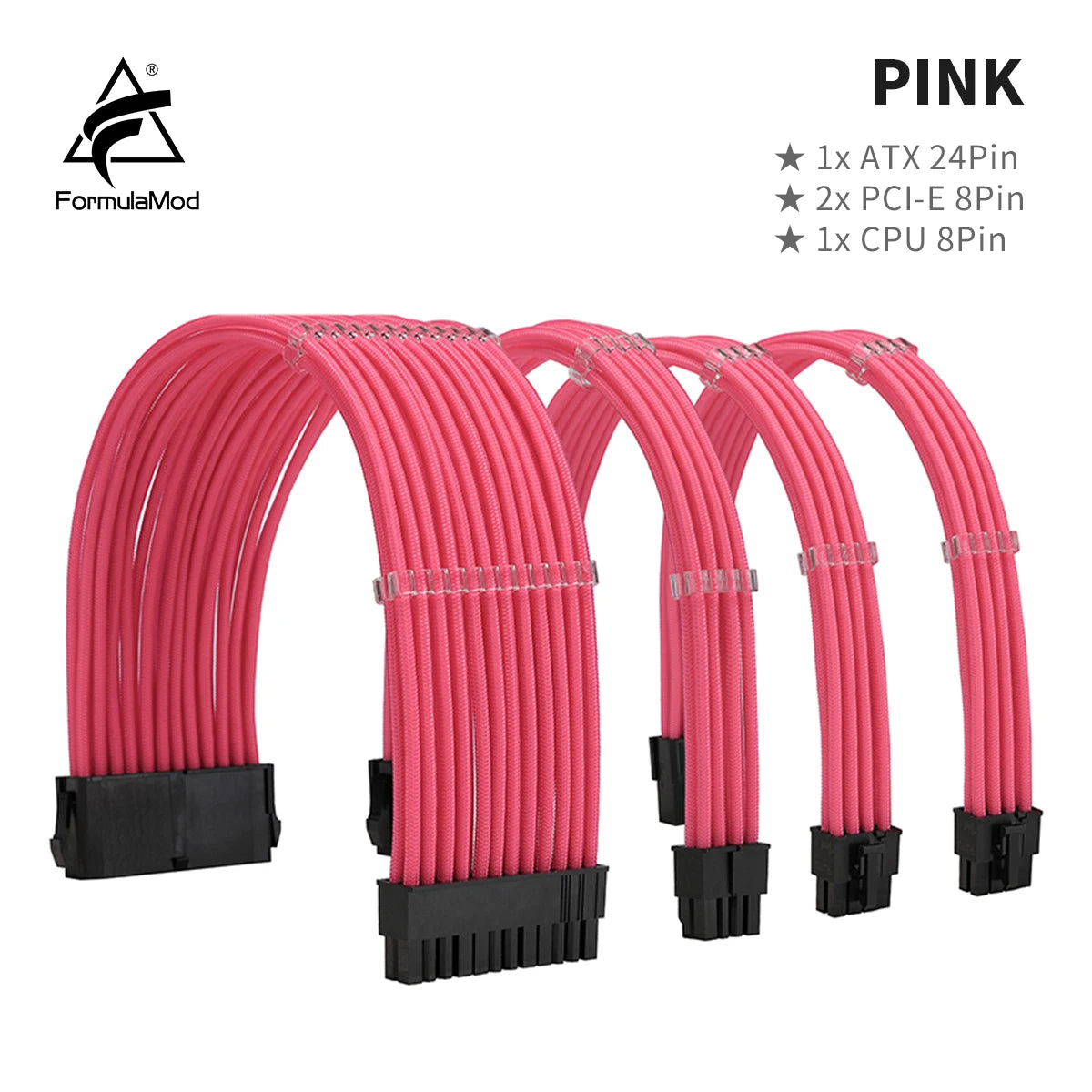FormulaMod NCK1 Series PSU Extension Cable Kit , Solid Color Cable Solid Combo 300mm ATX24Pin PCI-E8Pin CPU8Pin With Combs