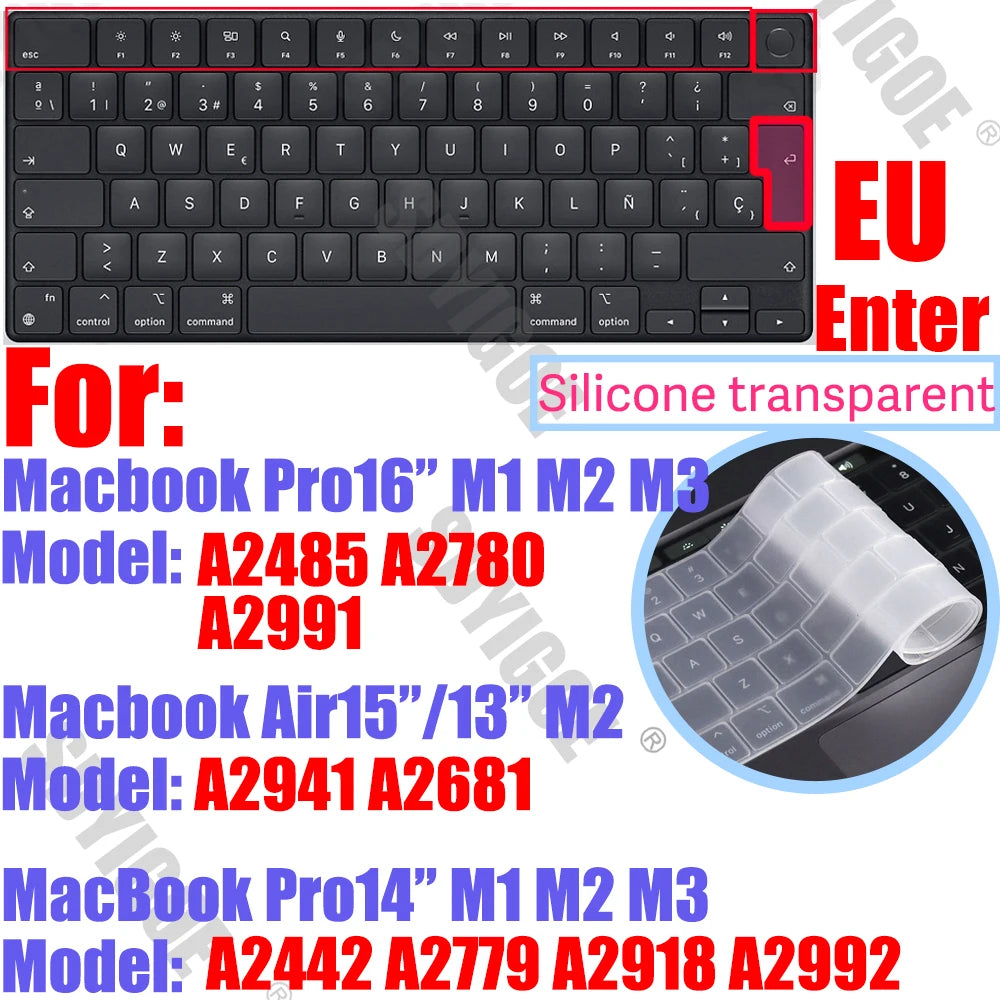 Silicone Keyboard Cover Skin for all models MacBook Air/Pro13“14”15“16” M1 M2 M3 Chip Model A2918 A2991 A2338 A2337 A2681 US&EU