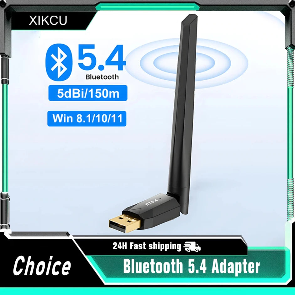 150M Bluetooth 5.4 Adapter USB Bluetooth Dongle Driver Free for Windows 11/10/8.1 Mouse Keyboard Audio Receiver Transmitter