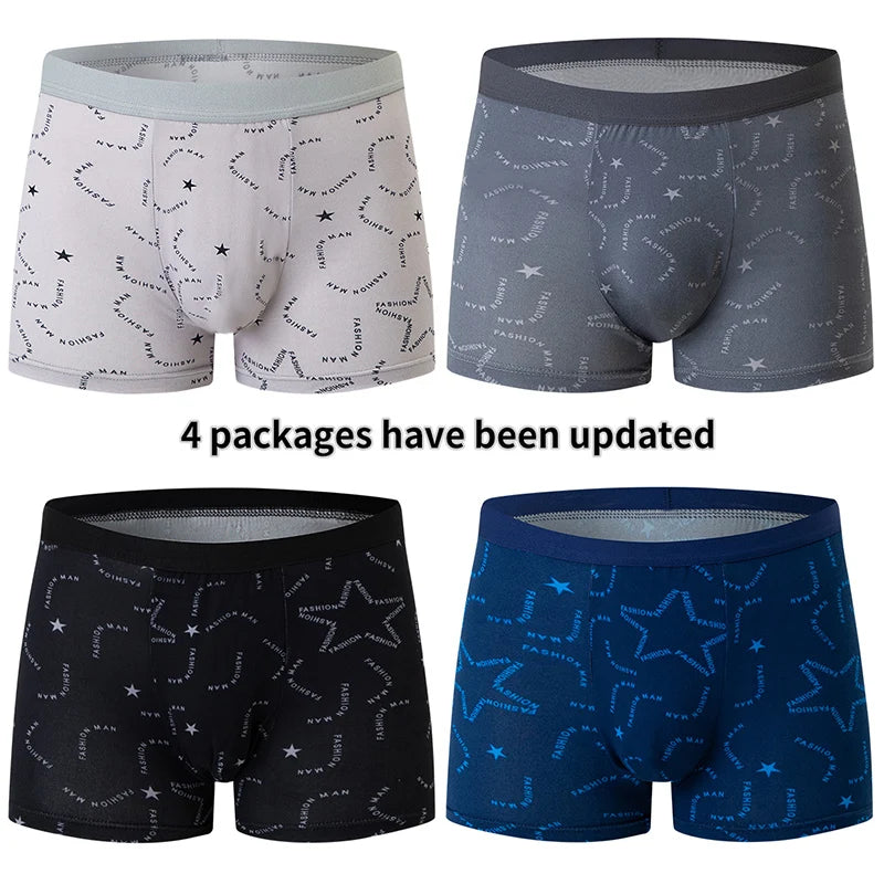 4 Pack Europe and America Size MEN'S FASHION Sexy Boxer Underwear Antibacterial Breathable plus Size Fat MEN'S Shorts Underwear