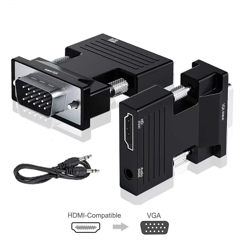 HDMI-Compatible To VGA Adapter Converter TV Box 1080P PC Aux Jack 3.5 Video Audio Cable Projector Monitor Display Port