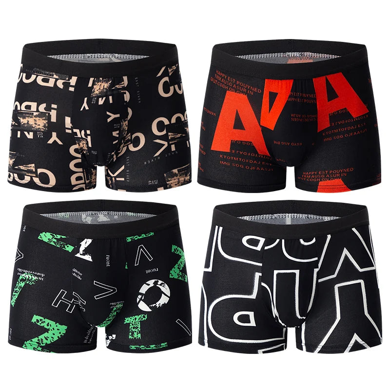 4/10 Piece Men's To Teenagers' Parent-child Underwear Simple And Fashionable Printed Boyshort Joker Casual Elastic Waist Shorts