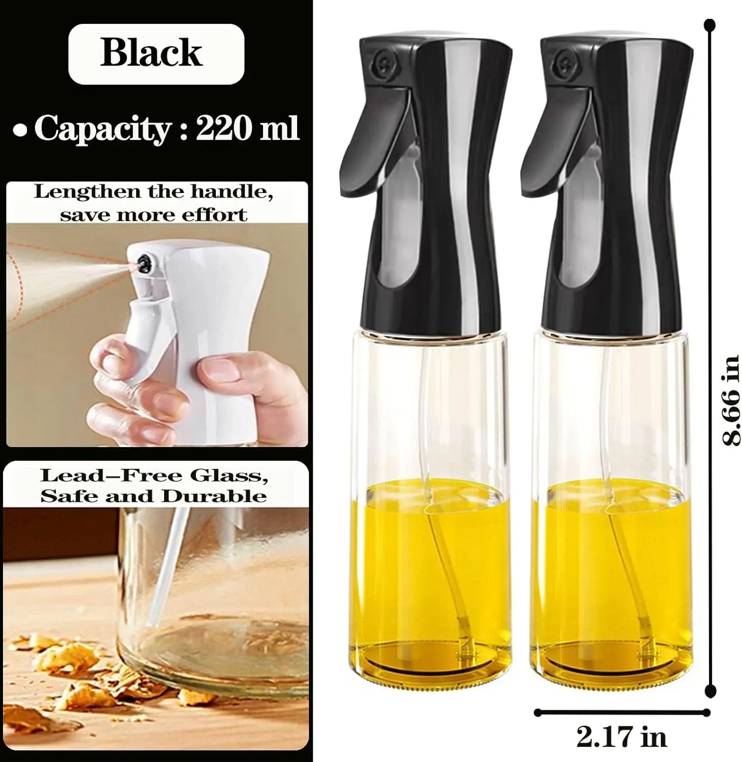 Olive Oil Mister Spray Bottle for Cooking - Cooking Oil Spray Bottle  Air Fryer Accessories - Refillable Glass Dispenser