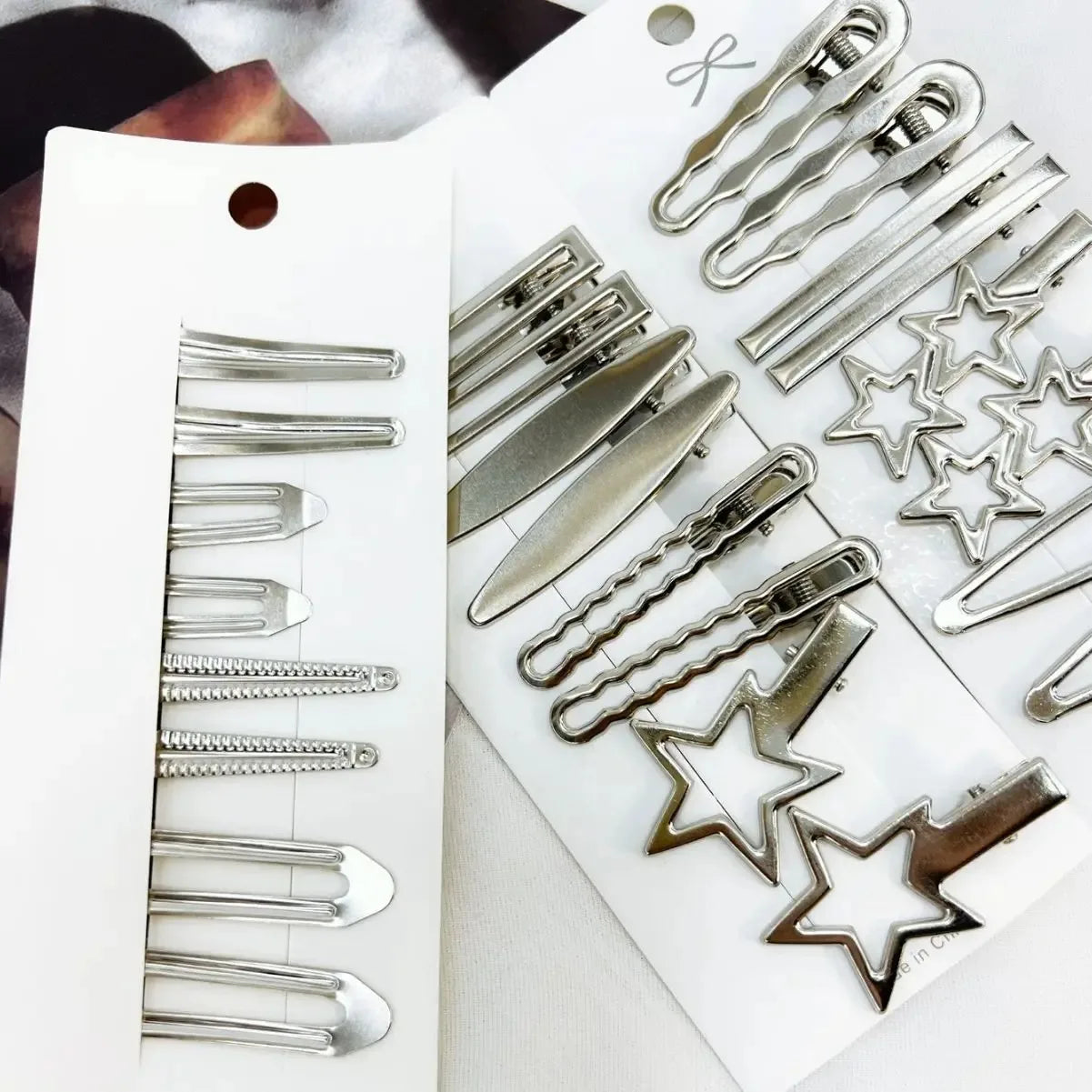 24Pcs/Set Y2K Silver Metal Hair Clips for Women And Girls Star Hair Accessories Multiple Styles Seamless Duckbill Hairpins