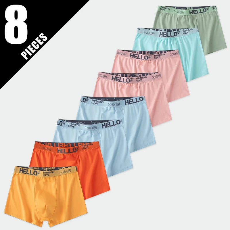 4/10 Piece Men's To Teenagers' Parent-child Underwear Simple And Fashionable Printed Boyshort Joker Casual Elastic Waist Shorts