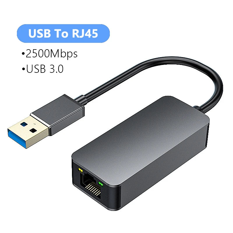 2500Mbps USB 3.0 Type-C To RJ45 Network Card 2.5G Adapter Gigabit Ethernet Converter Lan Hub For PC Laptop For Windows 8.1/10/11