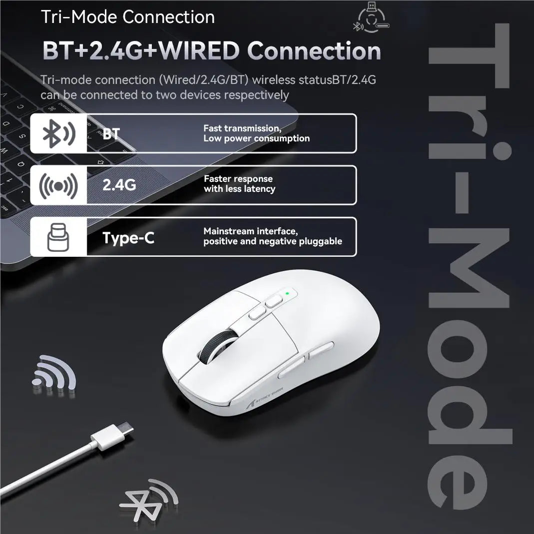ATTACK SHARK X6 Mouse,PAW3395 Bluetooth Tri-Mode Connection,RGB Touch Magnetic Charging Base,Macro Gaming Mouse