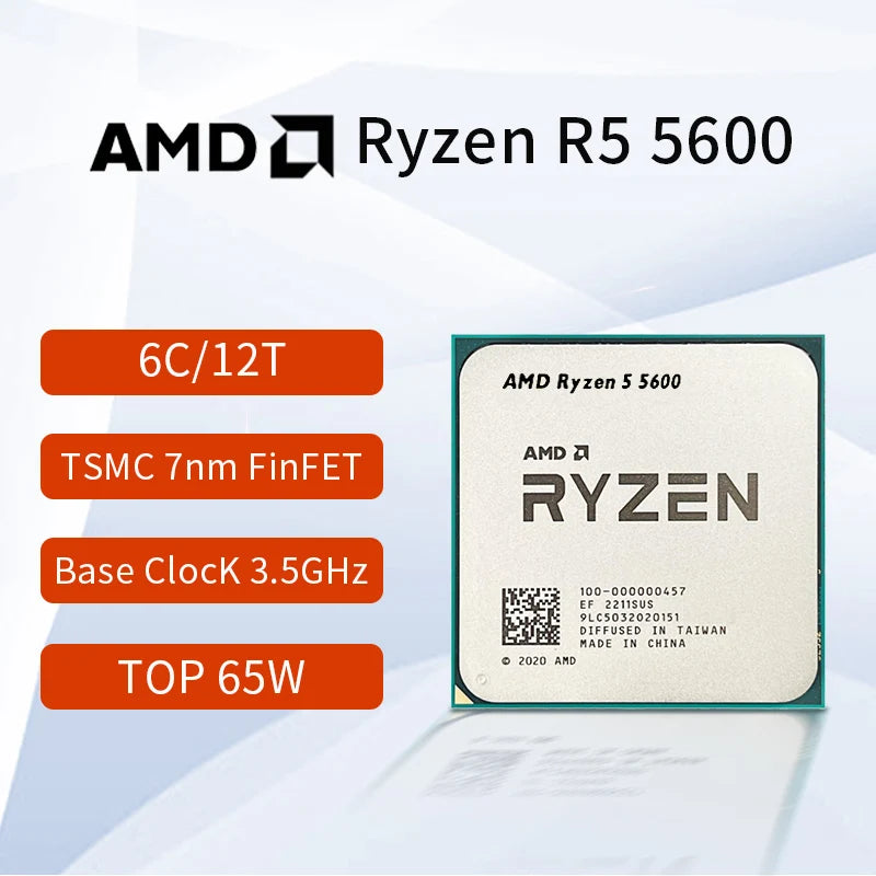 NEW AMD Ryzen 5 5600 R5 5600 3.5 GHz 6-Core 12-Thread CPU Processor 7NM L3=32M 100-000000927 Socket AM4 Graphics Chips Processor