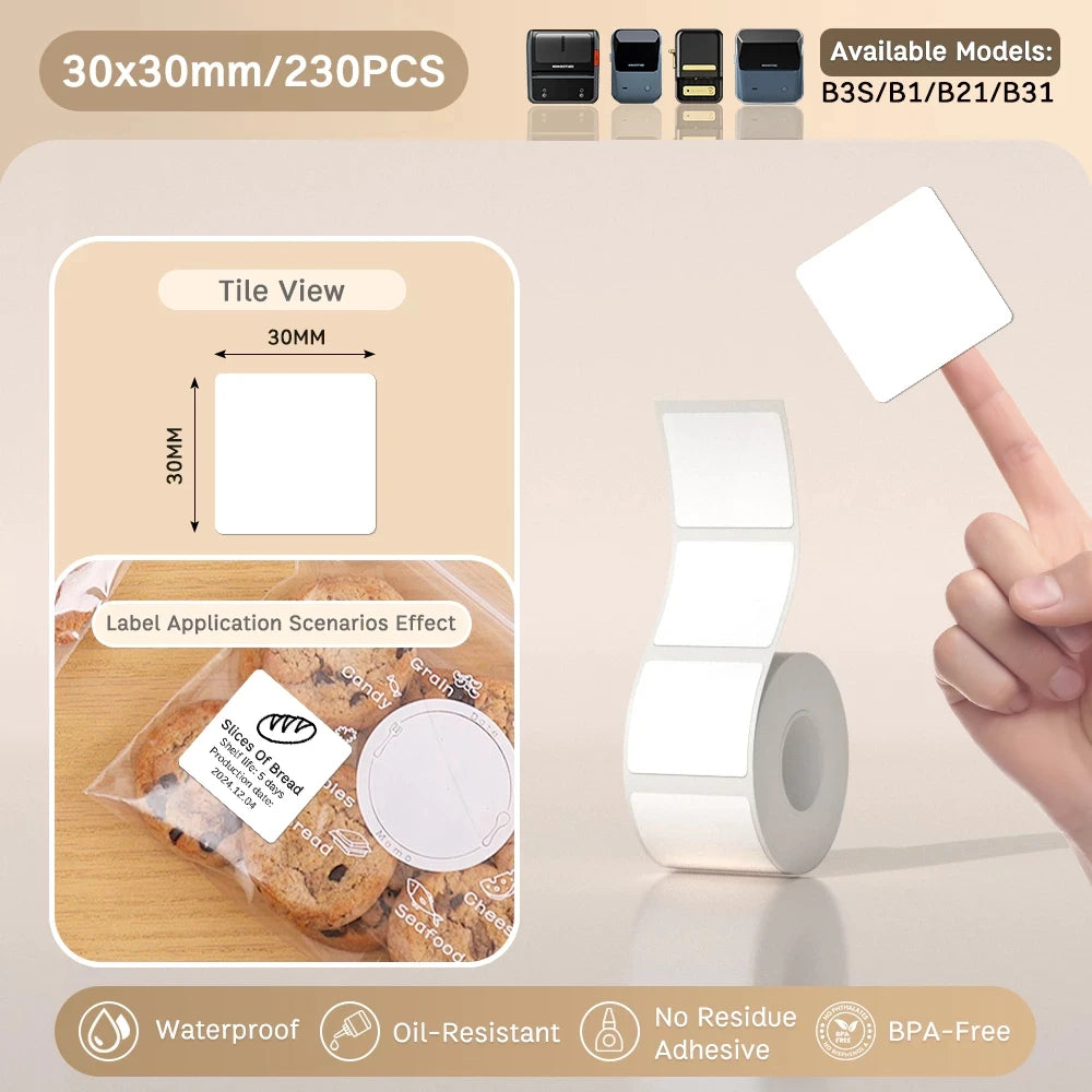 NIIMBOT B21/B1/B3S Full white series Thermal Label Sticker Paper Printable 20-50mm