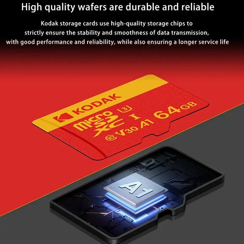 KODAK Micro SD Card Class10 U3 Memory Card MicroSD 64GB 128GB 256GB SD/TF Flash Card on For Smartphone Tablet Camera