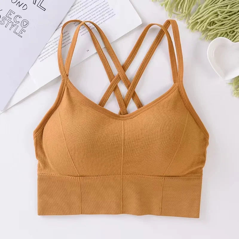 Sexy Women Tops Back Cross Strap Tank Top Running Sports Bra Breathable Soft Fitness Solid Color Yoga Bra
