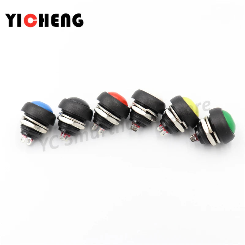 6Pcs PBS-33B push button switch 12MM small waterproof self-reset switch Round power lock-free reset switch spherical