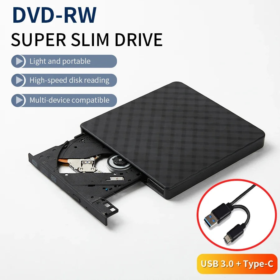 External DVD Drive USB 3.0 Portable Slim Optical Drive Burner Reader Player Tray Type Portable For for Laptop PC Computer