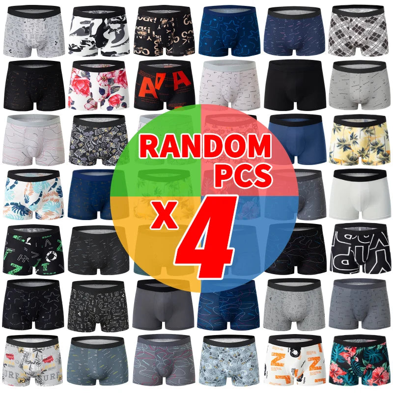 4/10 Piece Men's To Teenagers' Parent-child Underwear Simple And Fashionable Printed Boyshort Joker Casual Elastic Waist Shorts