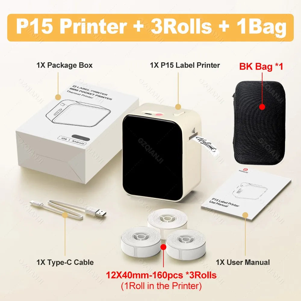 Marklife P15 Wireless Bluetooth Label Printer Portable Thermal Printer Similar as D11 D110 D101 Label Machine Mini Label Maker